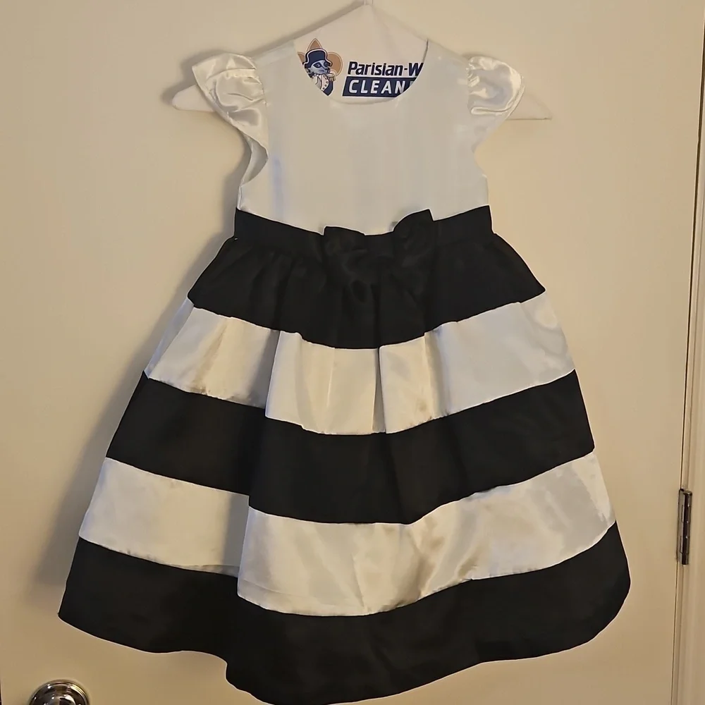 GYMBOREE Black and White Striped Satin Bow Formal Dress